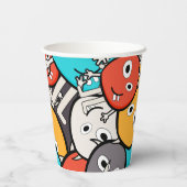 Kleurrijke Doodle Monster Cartoon Papieren Bekers (Achterkant)