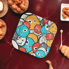 Kleurrijke Doodle Monster Cartoon  Papieren Bordje