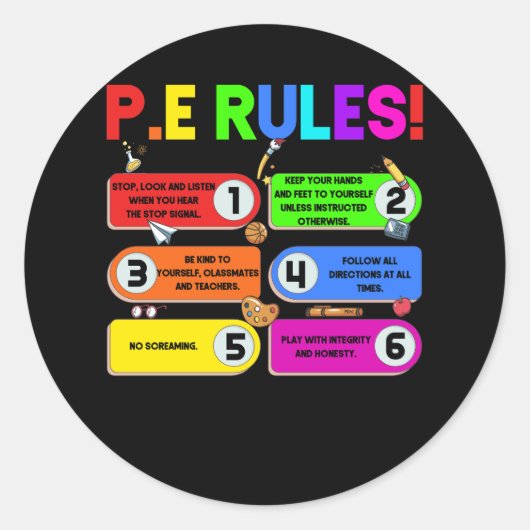 Kleurrijke Doodle P.E. leraar Lichamelijke opvoedi Ronde Sticker (Voorkant)