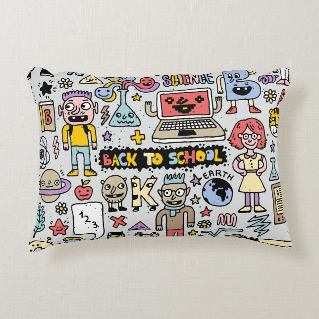 Kleurrijke Doodle School  Set Accent Kussen (Voorkant)
