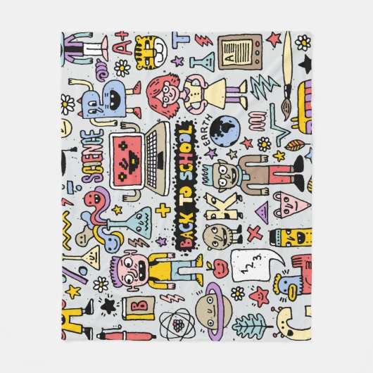 Kleurrijke Doodle School Set Fleece Deken (Voorkant)