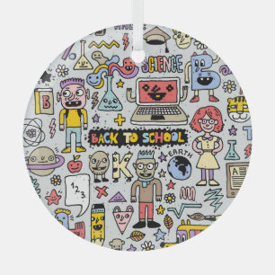 Kleurrijke Doodle School Set Glas Ornament