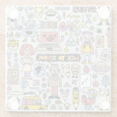 Kleurrijke Doodle School  Set Glazen Onderzetter (Achterkant)