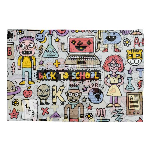 Kleurrijke Doodle School Set Kussensloop (Achterkant)