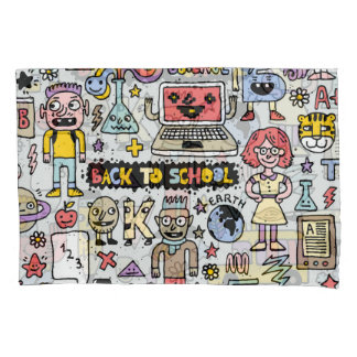 Kleurrijke Doodle School Set Kussensloop