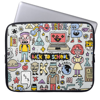 Kleurrijke Doodle School Set Laptop Sleeve