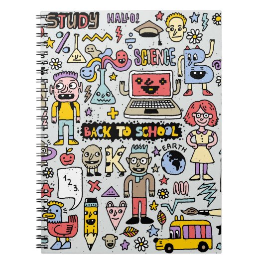 Kleurrijke Doodle School  Set Notitieboek (Voorkant)