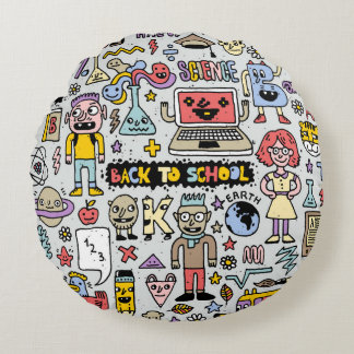 Kleurrijke Doodle School Set Rond Kussen