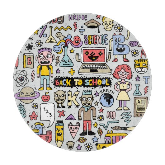 Kleurrijke Doodle School  Set Snijplank (Voorkant)