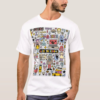Kleurrijke Doodle School Set T-shirt