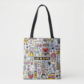 Kleurrijke Doodle School Set Tote Bag