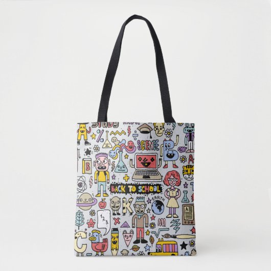 Kleurrijke Doodle School  Set Tote Bag (Voorkant)