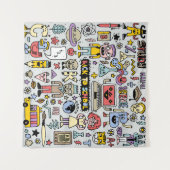 Kleurrijke Doodle School  Set Wandkleed (Voorkant (horizontaal))