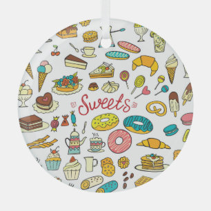 Kleurrijke doodle snoepjes: dessert design glas ornament