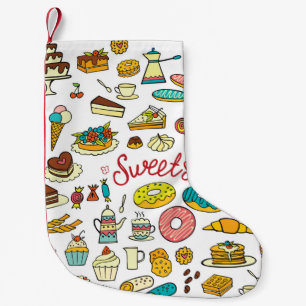 Kleurrijke doodle snoepjes: dessert design kleine kerstsok