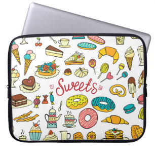 Kleurrijke doodle snoepjes: dessert design laptop sleeve