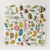 Kleurrijke doodle snoepjes: dessert design legpuzzel (Horizontaal)