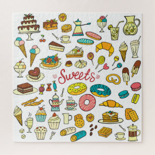 Kleurrijke doodle snoepjes: dessert design legpuzzel