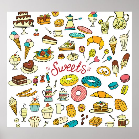 Kleurrijke doodle snoepjes: dessert design poster (Voorkant)