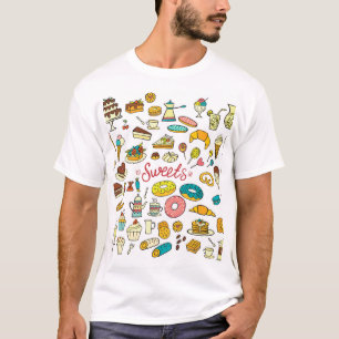 Kleurrijke doodle snoepjes: dessert design t-shirt