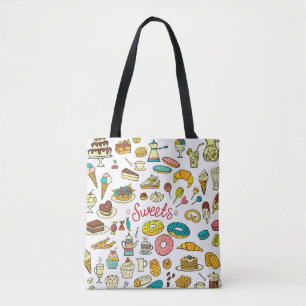 Kleurrijke doodle snoepjes: dessert design tote bag