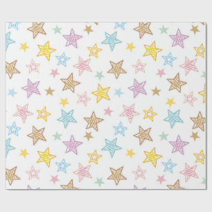 Kleurrijke Doodle Stars Wrapping Paper Cadeaupapier