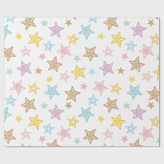 Kleurrijke Doodle Stars Wrapping Paper Cadeaupapier (Vlak)