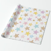 Kleurrijke Doodle Stars Wrapping Paper Cadeaupapier (Uitgerold)