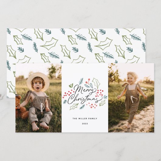 Kleurrijke Doodles Prettig Kerstfeest 2 Foto Feestdagenkaart (Voorkant / Achterkant)