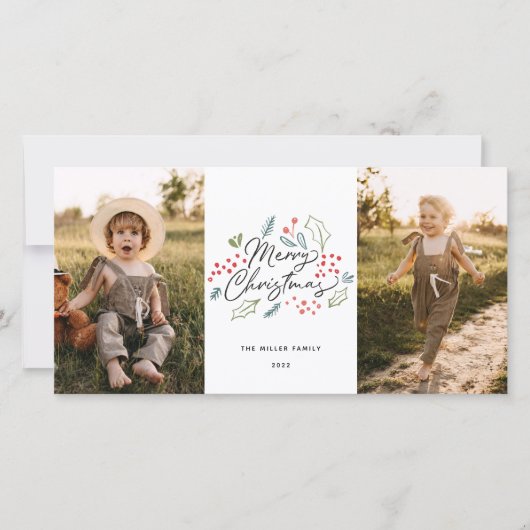 Kleurrijke Doodles Prettig Kerstfeest 2 Foto Feestdagenkaart (Voorkant)