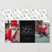 Kleurrijke Doodles Prettig Kerstfeest 2 Foto Zwart Feestdagenkaart (Voorkant / Achterkant)