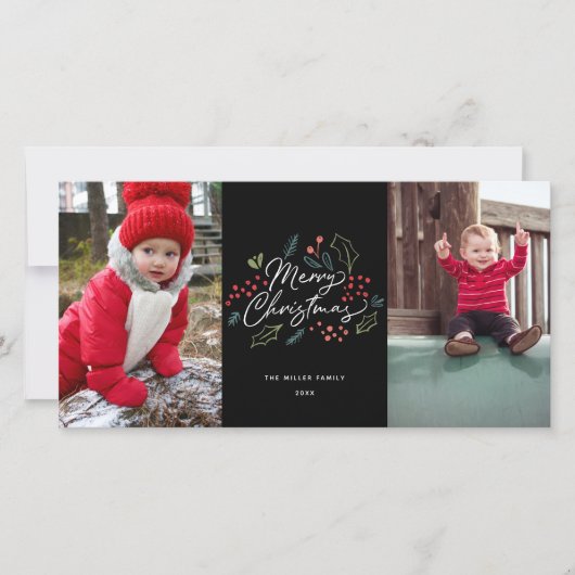 Kleurrijke Doodles Prettig Kerstfeest 2 Foto Zwart Feestdagenkaart (Voorkant)
