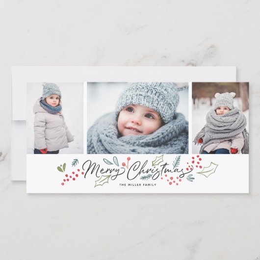 Kleurrijke Doodles Prettig Kerstfeest 3 Foto Feestdagenkaart (Voorkant)