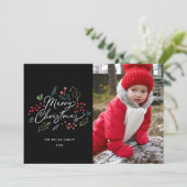 Kleurrijke Doodles Vrolijke Kerstfoto Zwart Feestdagenkaart (Staand voorkant)