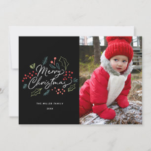 Kleurrijke Doodles Vrolijke Kerstfoto Zwart Feestdagenkaart