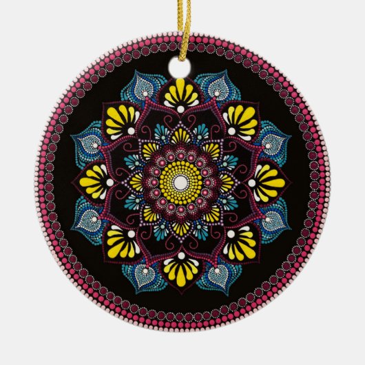 Kleurrijke Dot Art Mandala | Heilige Geometrie Boh Keramisch Ornament (Voorkant)
