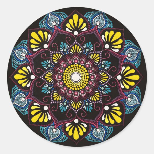 Kleurrijke Dot Art Mandala | Heilige Geometrie Boh Ronde Sticker (Voorkant)