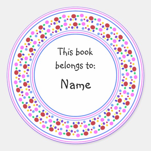 Kleurrijke dot design bookplate ronde sticker (Voorkant)