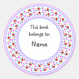 Kleurrijke dot design bookplate ronde sticker