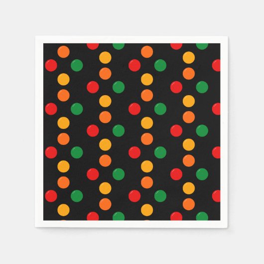 Kleurrijke Dot Pattern op Black Retro Kerstmis Servet (Voorkant)