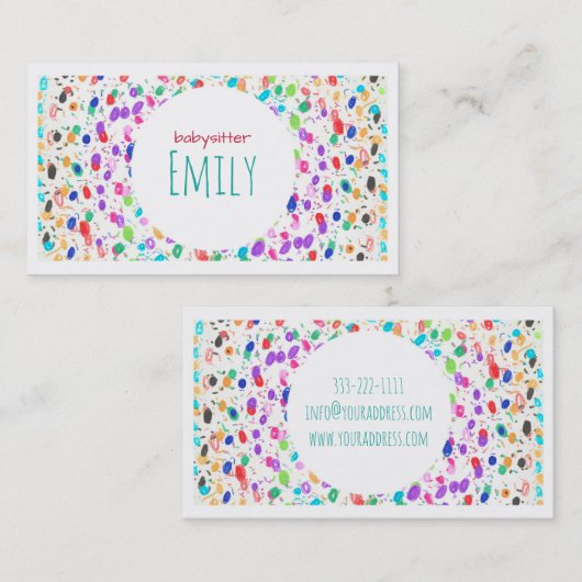 Kleurrijke Dot Sketch Babysitter Visitekaartje (Voorkant / Achterkant)