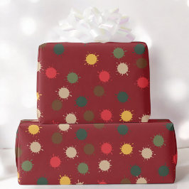 Kleurrijke Dot Splash op Rode Feestelijke Vakantie Cadeaupapier