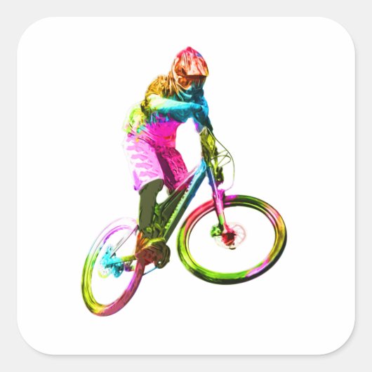 Kleurrijke Downhiller Vierkante Sticker (Voorkant)