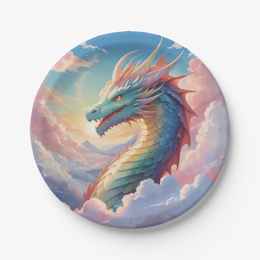 Kleurrijke draak aan de hemel papieren bordje (Voorkant)