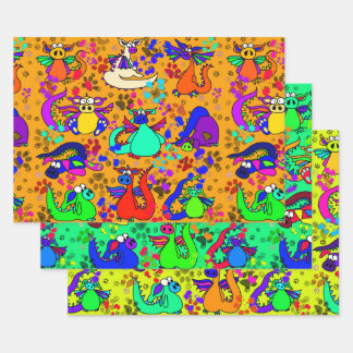 Kleurrijke Draak Cartoon Geschenkverpakking Set Inpakpapier Vel