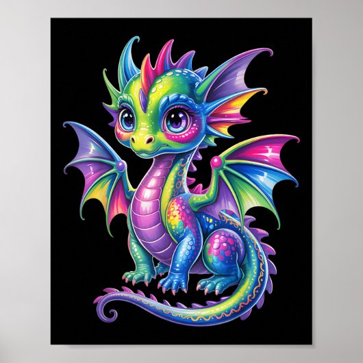 Kleurrijke Dragon Baby Schattigee Verjaardag Drag Poster (Voorkant)