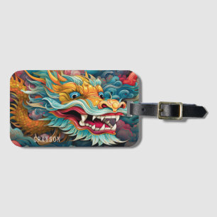 Kleurrijke Dragon Moderne gepersonaliseerde naam Bagagelabel