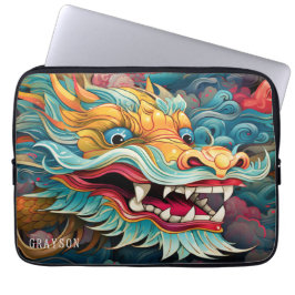 Kleurrijke Dragon Moderne gepersonaliseerde naam Laptop Sleeve