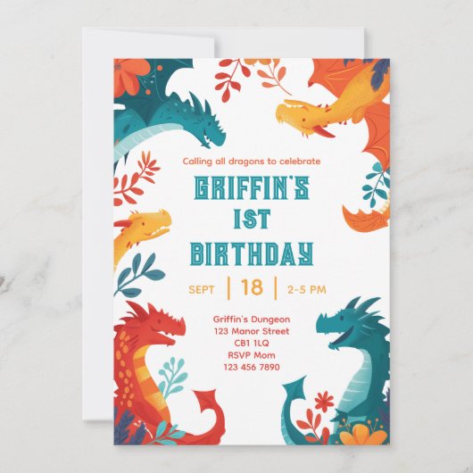 Kleurrijke Dragon verjaardagsuitnodiging Kaart (Voorkant)