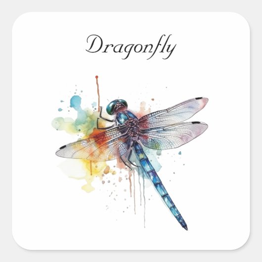 Kleurrijke Dragonfly aanpasbaar Vierkante Sticker (Voorkant)